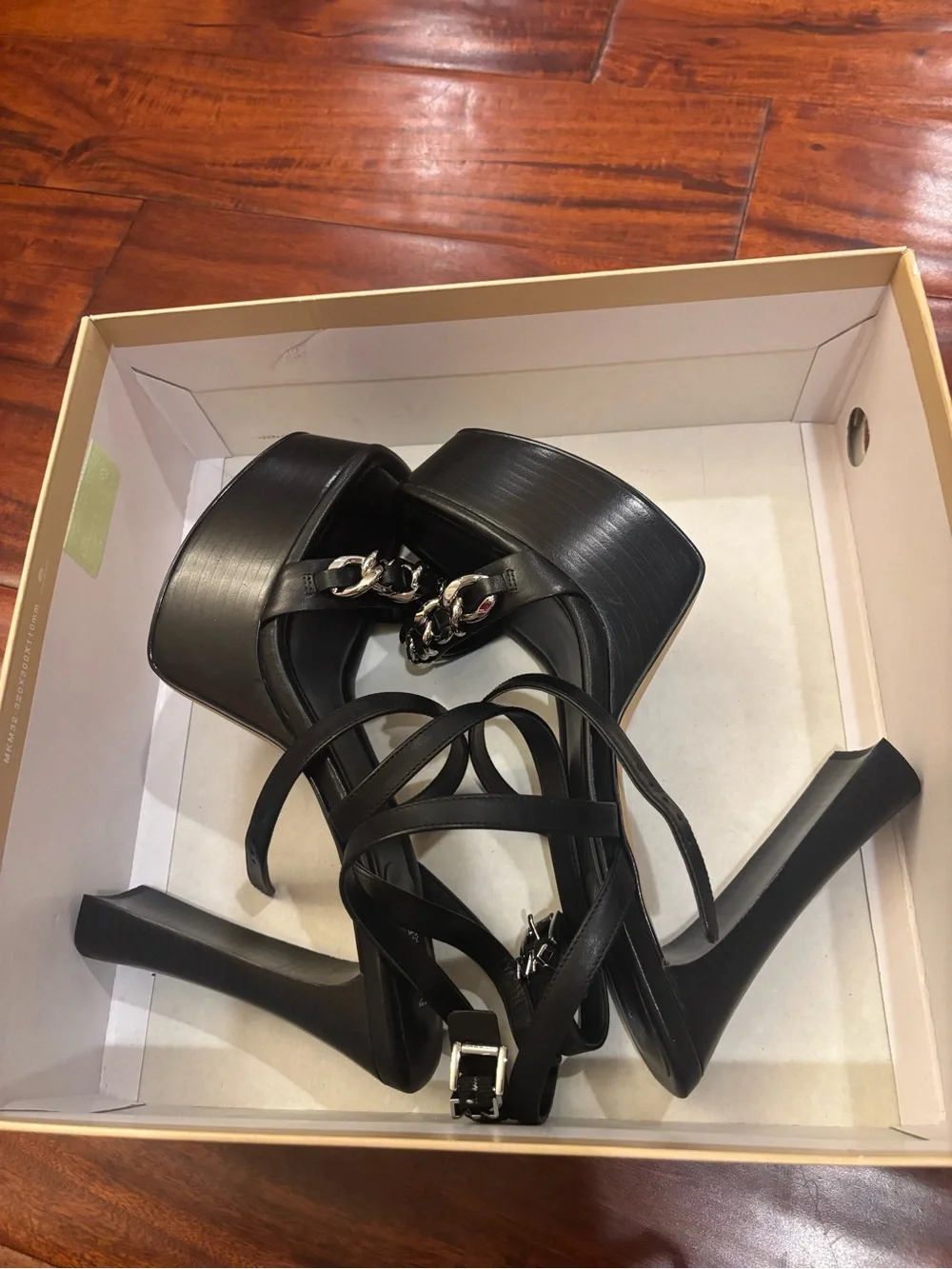 Michael Kors Black Platform Strappy Chain-Heel Sandals